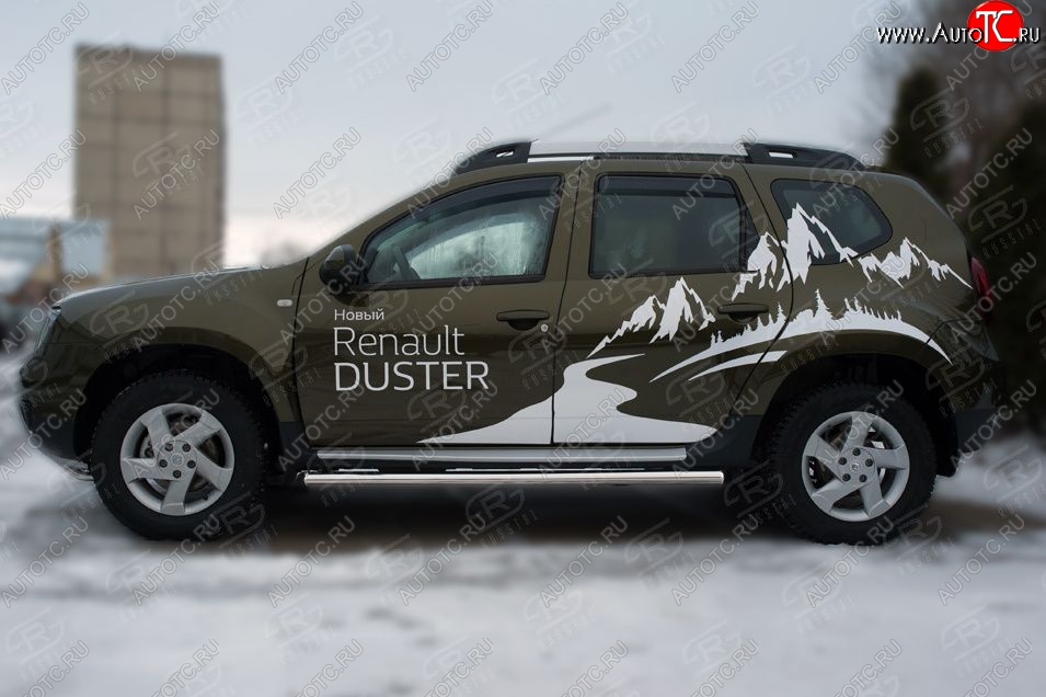 5 999 р. Защита порогов из круглой трубы диаметром 63 мм Russtal v23 Renault Duster HS рестайлинг (2015-2021) (Сталь с полимерным покрытием. Цвет: серебристый)  с доставкой в г. Тамбов