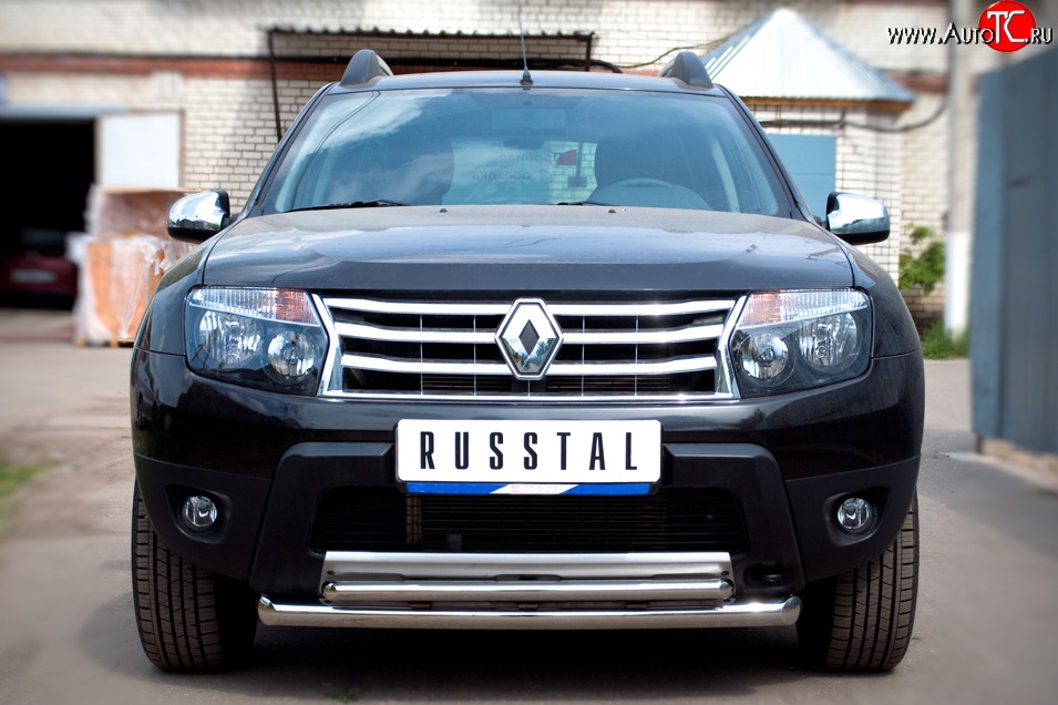 14 349 р. Защита переднего бампера (2 трубыØ63 и 42 мм, нержавейка) SLITKOFF Renault Duster HS дорестайлинг (2010-2015)  с доставкой в г. Тамбов