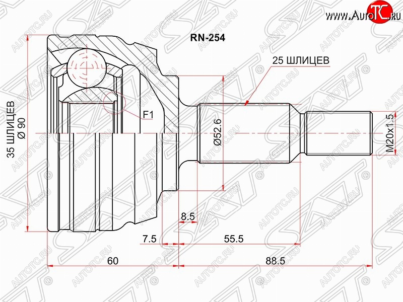 2 689 р. Шрус (наружный) 4WD SAT (35*25*52.6 мм)  Renault Duster  HS (2010-2015) дорестайлинг  с доставкой в г. Тамбов