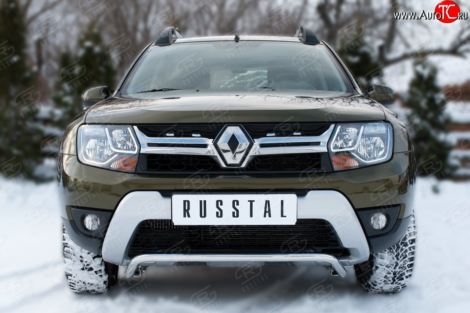 9 999 р. Защита переднего бампера (Ø42 мм волна, нержавейка) SLITKOFF Renault Duster HS рестайлинг (2015-2021)  с доставкой в г. Тамбов