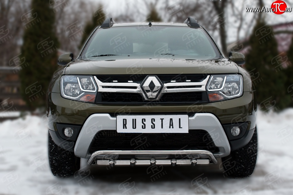 16 399 р. Защита переднего бампера (Ø42 мм с зубами, нержавейка) SLITKOFF Renault Duster HS рестайлинг (2015-2021)  с доставкой в г. Тамбов