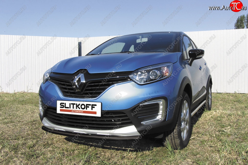 5 899 р. Защита переднего бампера из трубы d42 Slitkoff Renault Kaptur дорестайлинг (2016-2020) (Цвет: серебристый)  с доставкой в г. Тамбов