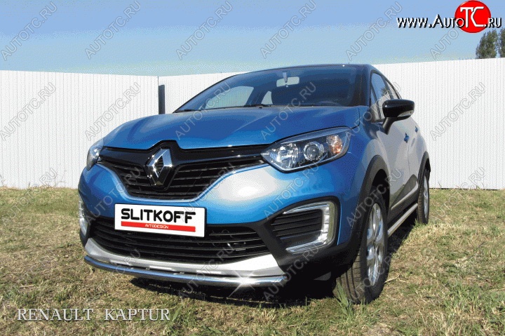 8 449 р. Одинарная защита переднего бампера диаметром 42 мм Slitkoff  Renault Kaptur (2016-2020) дорестайлинг (Для автомобиля 2WD)  с доставкой в г. Тамбов