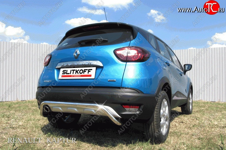 8 699 р. Защита заднего бампера диаметром 42 мм с изгибом Slitkoff Renault Kaptur дорестайлинг (2016-2020) (Для автомобиля 2WD)  с доставкой в г. Тамбов