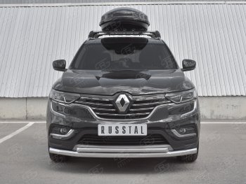 Защита переднего бампера (2 трубы Ø63 и 42 мм, нержавейка) SLITKOFF Renault Koleos 2 (2016-2024)