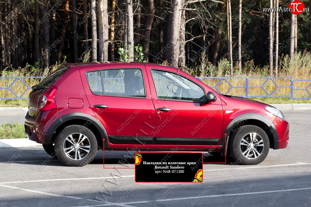 7 599 р. Накладки на колёсные арки RA (комплект на 4 колеса)  Renault Sandero Stepway  (BS) (2010-2014) (Поверхность шагрень)  с доставкой в г. Тамбов