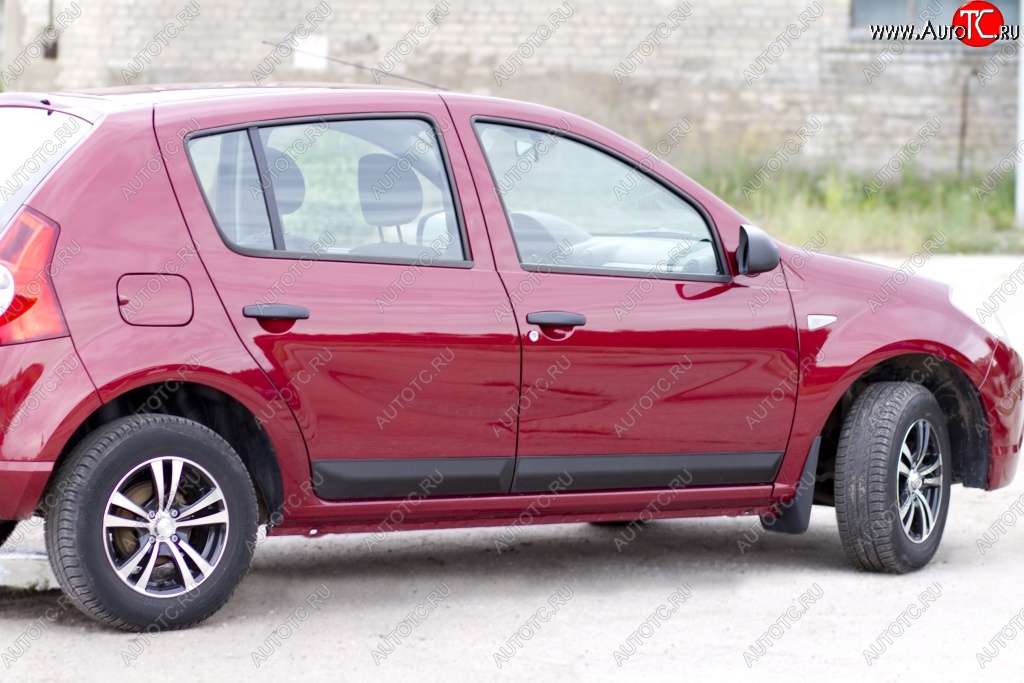 3 599 р. Молдинги дверей RA (Stepway, широкие, комплект)  Renault Sandero Stepway  (BS) (2010-2014) (Поверхность шагрень)  с доставкой в г. Тамбов