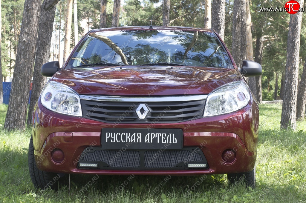 2 069 р. Защитная сетка решетки переднего бампера (с ДХО) РА Renault Sandero (BS) (2009-2014)  с доставкой в г. Тамбов