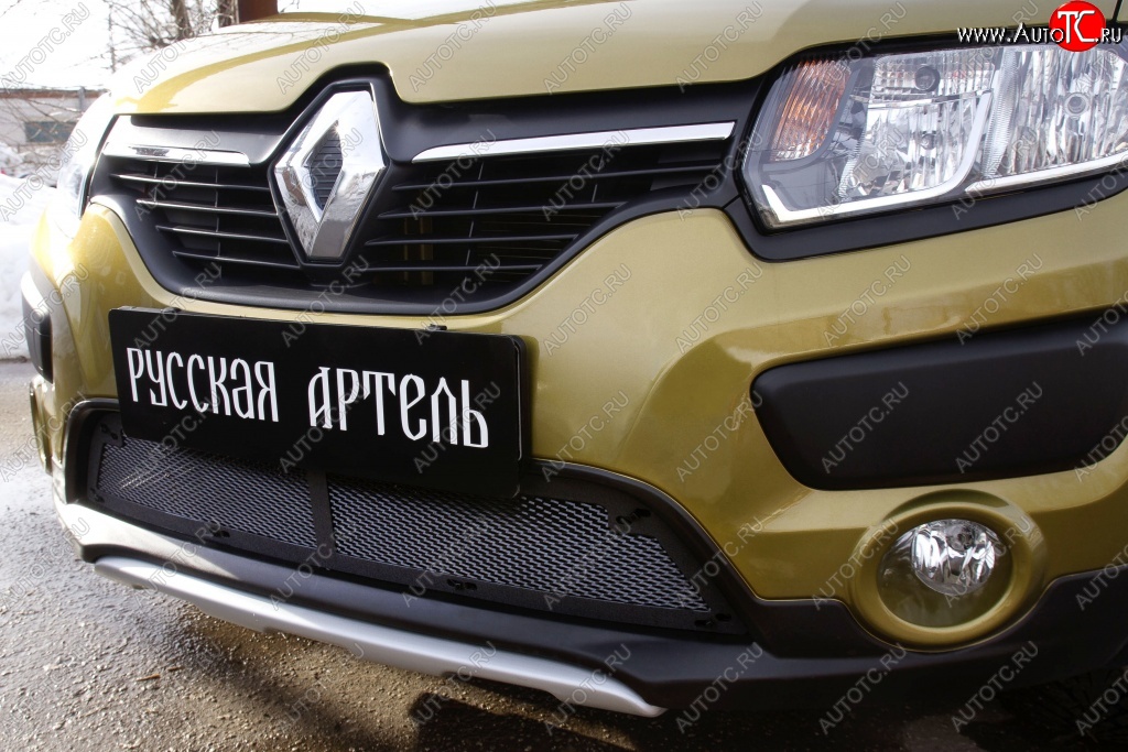 2 079 р. Защитная сетка решетки переднего бампера РА Renault Sandero Stepway (B8) дорестайлинг (2014-2018)  с доставкой в г. Тамбов