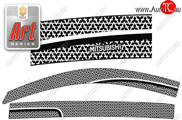 2 199 р. Ветровики дверей CA-Plastic  Mitsubishi Triton  KA/KB (2005-2015) Picap DoubleCab (Серия Art черная, без хром. молдинга, крепление скотч)  с доставкой в г. Тамбов