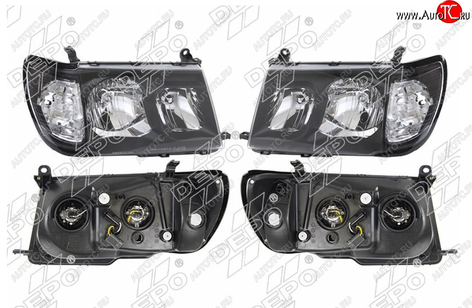 27 849 р. Комплект фар (чёрные, цельные, хрусталь, Евросвет) DEPO Toyota Land Cruiser 100 дорестайлинг (1998-2002)  с доставкой в г. Тамбов