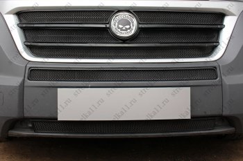 6 349 р. Защитная сетка в бампер (ячейка 3х7 мм, 5 частей) Alfeco Стандарт  Fiat Ducato  290 (2014-2024) (Чёрная)  с доставкой в г. Тамбов. Увеличить фотографию 2