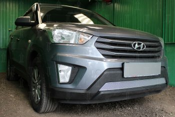 Защитная сетка радиатора в бампер (ячейка 4х10 мм) Стрелка11 Премиум Hyundai Creta GS дорестайлинг (2015-2019)  (хром)