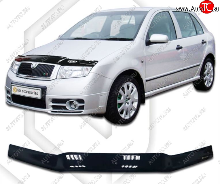 2 799 р. Дефлектор капота CA-Plastiс  Skoda Fabia  Mk1 (2004-2008) седан рестайлинг, хэтчбек рестайлинг (Classic черный, Без надписи)  с доставкой в г. Тамбов