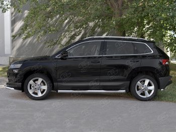 21 599 р. Защита порогов на SLITKOFF труба d76 с накладкой  Skoda Karoq  NU7 (2017-2024) дорестайлинг, рестайлинг (защита порогов со скосами на торцах)  с доставкой в г. Тамбов. Увеличить фотографию 3