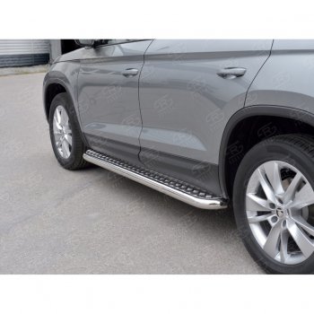 22 449 р. Порожки для ног (труба Ø63) SLITKOFF  Skoda Kodiaq  NU7 (2017-2021) дорестайлинг (Вариант 2 (лист алюм, проф.сталь))  с доставкой в г. Тамбов. Увеличить фотографию 4