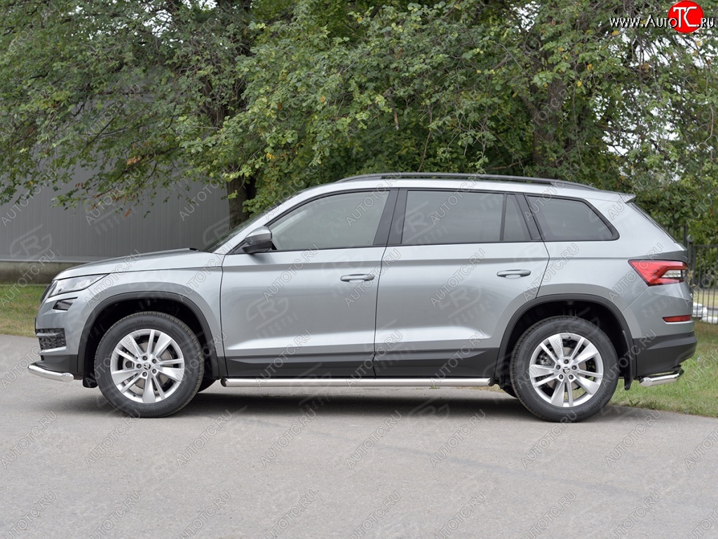 17 599 р. Защита порогов (Ø63 мм) SLITKOFF Skoda Kodiaq NU7 дорестайлинг (2017-2021) (Вариант 1 (скошенные торцы под 45°))  с доставкой в г. Тамбов