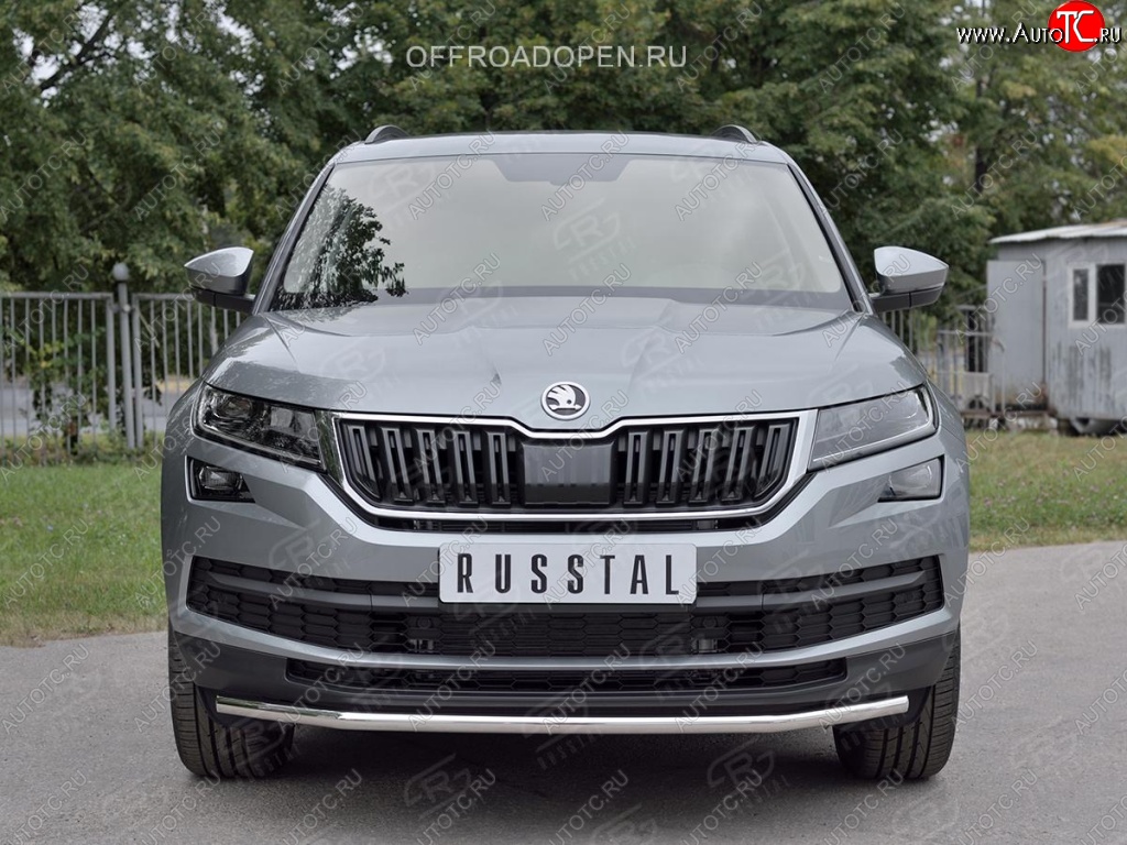 13 549 р. Защита переднего бампера (Ø63 мм, нержавейка) Russtal Skoda Kodiaq NU7 дорестайлинг (2017-2021)  с доставкой в г. Тамбов