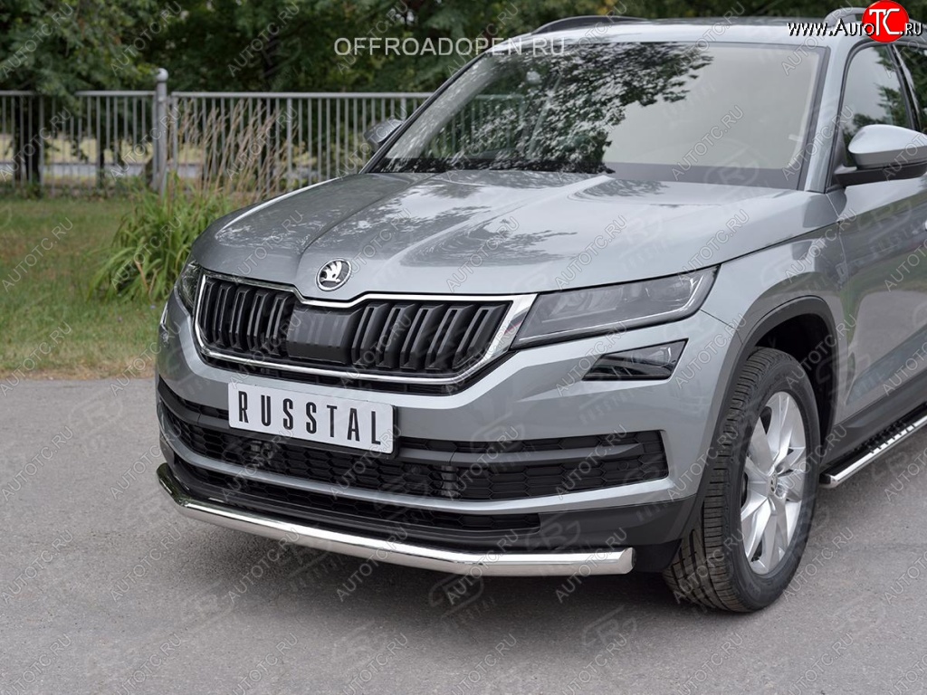 12 999 р. Защита переднего бампера (Ø63 мм, нержавейка) Russtal Skoda Kodiaq NU7 дорестайлинг (2017-2021)  с доставкой в г. Тамбов