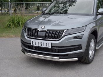 15 649 р. Защита переднего бампера (2 трубы Ø63 и 42 мм, нержавейка) Russtal Skoda Kodiaq NU7 дорестайлинг (2017-2021)  с доставкой в г. Тамбов. Увеличить фотографию 2