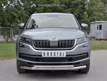 15 649 р. Защита переднего бампера (2 трубы Ø63 и 42 мм, нержавейка) Russtal Skoda Kodiaq NU7 дорестайлинг (2017-2021)  с доставкой в г. Тамбов. Увеличить фотографию 1