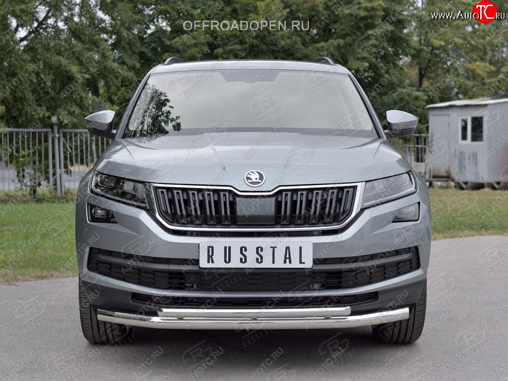 15 649 р. Защита переднего бампера (2 трубы Ø63 и 42 мм, нержавейка) Russtal Skoda Kodiaq NU7 дорестайлинг (2017-2021)  с доставкой в г. Тамбов