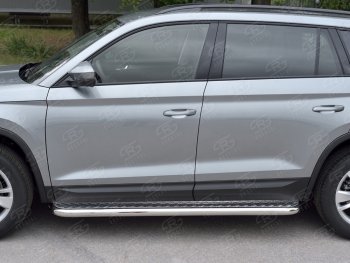 25 449 р. Широкая защита порогов с трубой диаметром 63 мм SLITKOFF v1 Skoda Kodiaq NU7 дорестайлинг (2017-2021)  с доставкой в г. Тамбов. Увеличить фотографию 3