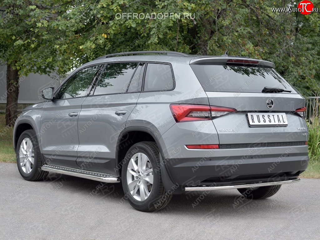 10 399 р. Защита заднего бампера (Ø42 мм, нержавейка) Russtal Skoda Kodiaq NU7 дорестайлинг (2017-2021)  с доставкой в г. Тамбов