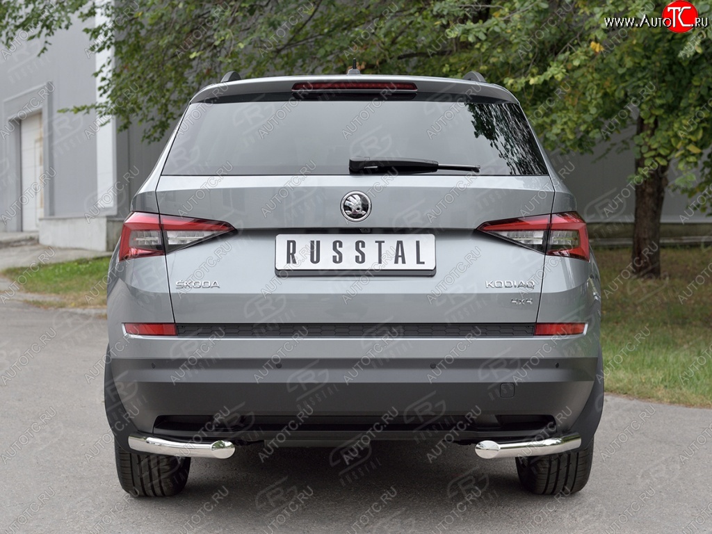 7 899 р. Защита заднего бампера (Ø63 мм уголки, нержавейка) Russtal  Skoda Kodiaq  NU7 (2017-2021) дорестайлинг  с доставкой в г. Тамбов