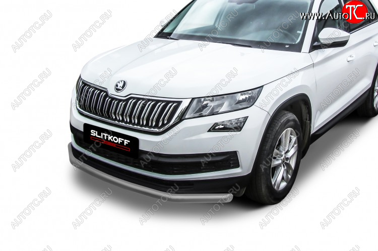 12 699 р. Защита переднего бампера Slitkoff (Ø 76 мм)  Skoda Kodiaq  NU7 (2017-2021) дорестайлинг (Сталь с полимерным покрытием. Цвет: серебристый)  с доставкой в г. Тамбов