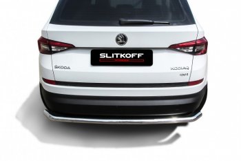 9 999 р. Защита заднего бампера Slitkoff (Ø 57 мм, с гибами)  Skoda Kodiaq  NU7 (2017-2021) дорестайлинг (Нержавеющая сталь)  с доставкой в г. Тамбов. Увеличить фотографию 2