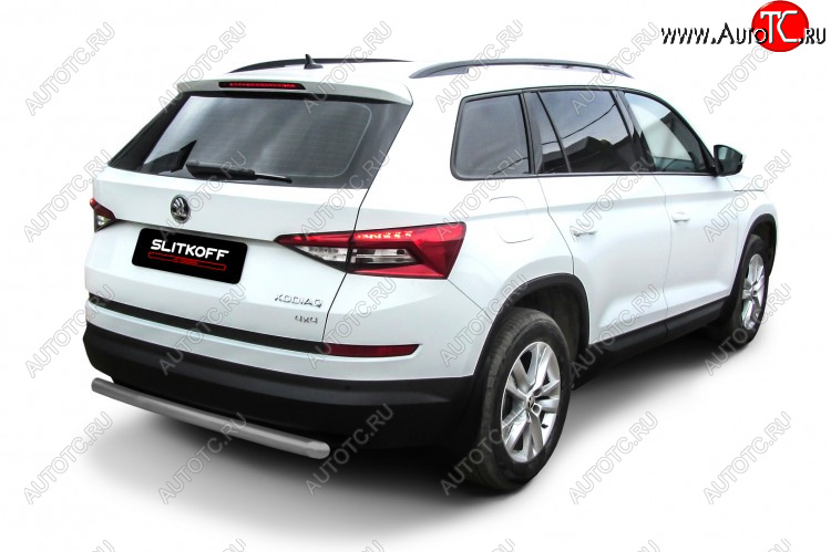 6 449 р. Защита заднего бампера Slitkoff (Ø 57 мм)  Skoda Kodiaq  NU7 (2017-2021) дорестайлинг (Сталь с полимерным покрытием. Цвет: серебристый)  с доставкой в г. Тамбов