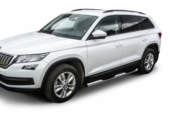 18 599 р. Защита порогов Slitkoff (Ø 76 мм, в проступями)  Skoda Kodiaq  NU7 (2017-2021) дорестайлинг (Нержавеющая сталь)  с доставкой в г. Тамбов. Увеличить фотографию 2