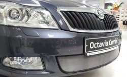 1 539 р. Сетка на бампер Russtal (хром) Skoda Octavia A5 рестайлинг универсал (2008-2013)  с доставкой в г. Тамбов. Увеличить фотографию 2