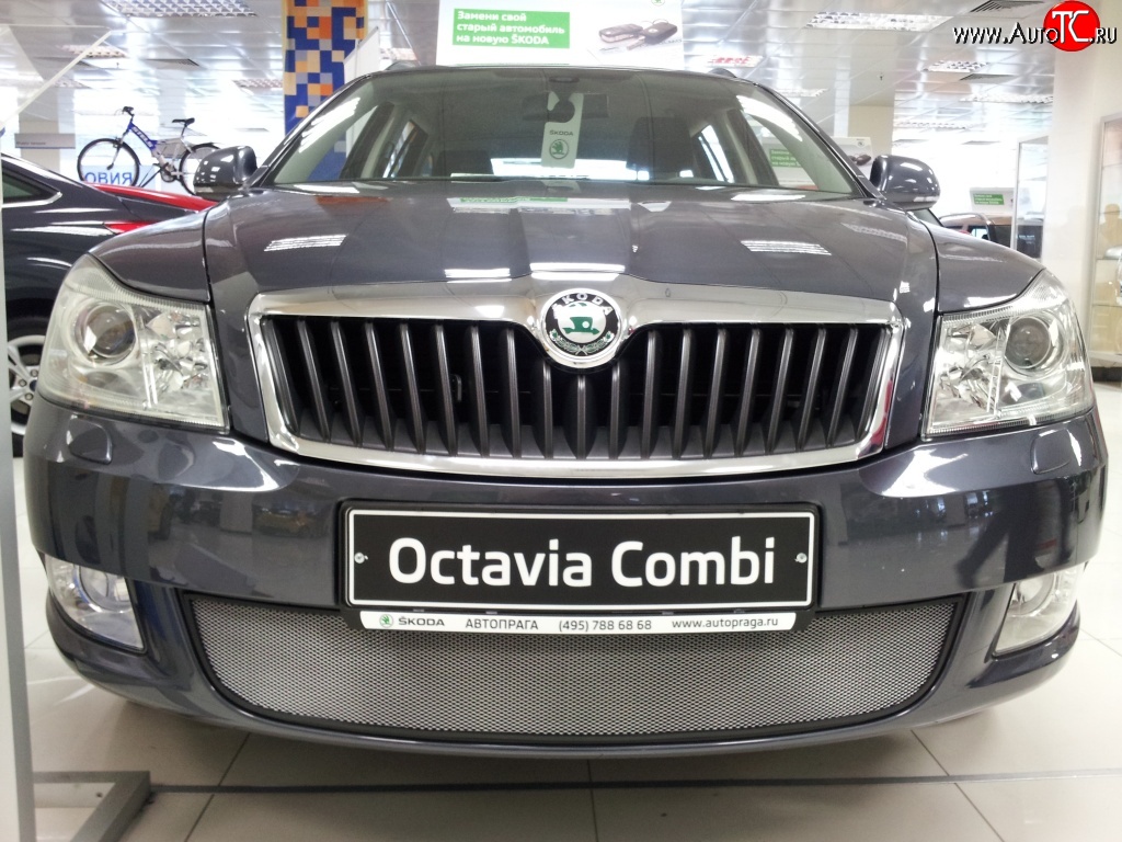 1 539 р. Сетка на бампер Russtal (хром) Skoda Octavia A5 рестайлинг универсал (2008-2013)  с доставкой в г. Тамбов