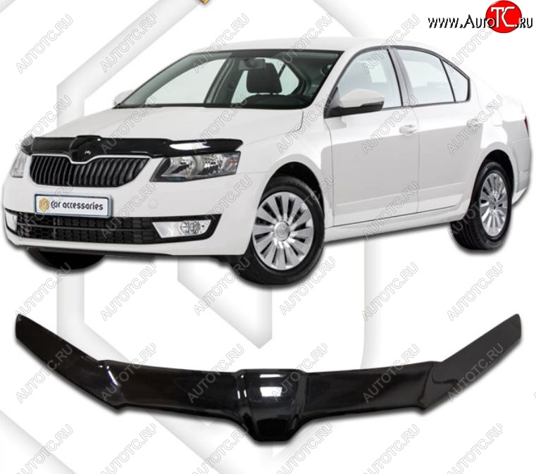 2 199 р. Дефлектор капота CA-Plastiс exclusive  Skoda Octavia  A7 (2012-2017) дорестайлинг лифтбэк (Classic черный, Без надписи)  с доставкой в г. Тамбов