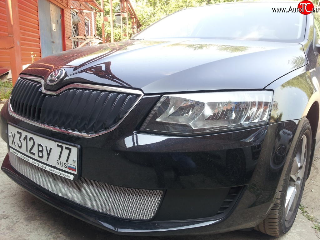 1 599 р. Сетка (для комплектации Active) на бампер Russtal (хром) Skoda Octavia A7 дорестайлинг лифтбэк (2012-2017)  с доставкой в г. Тамбов