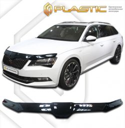 2 799 р. Дефлектор капота CA-Plastik  Skoda Superb ( B8 (3V),  B8 (3V5)) (2015-2024) лифтбэк дорестайлинг, универсал дорестайлинг, лифтбэк рестайлинг, универсал рестайлинг (Classic черный, Без надписи)  с доставкой в г. Тамбов. Увеличить фотографию 1