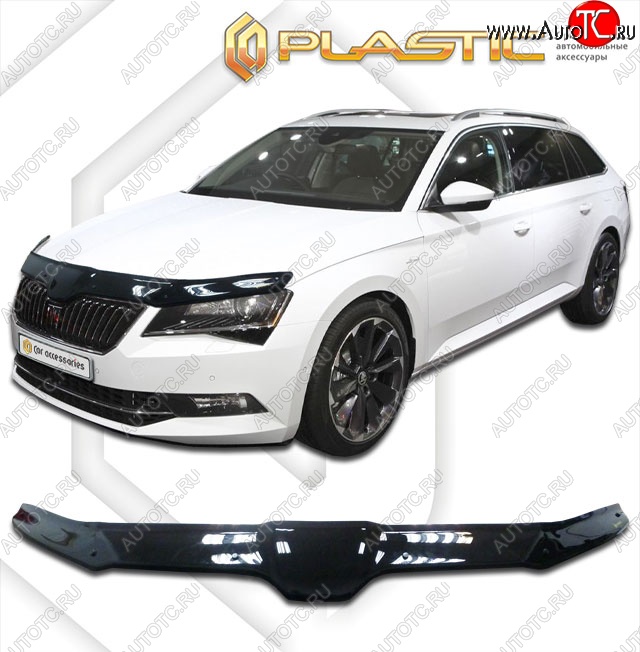 2 799 р. Дефлектор капота CA-Plastik  Skoda Superb ( B8 (3V),  B8 (3V5)) (2015-2024) лифтбэк дорестайлинг, универсал дорестайлинг, лифтбэк рестайлинг, универсал рестайлинг (Classic черный, Без надписи)  с доставкой в г. Тамбов