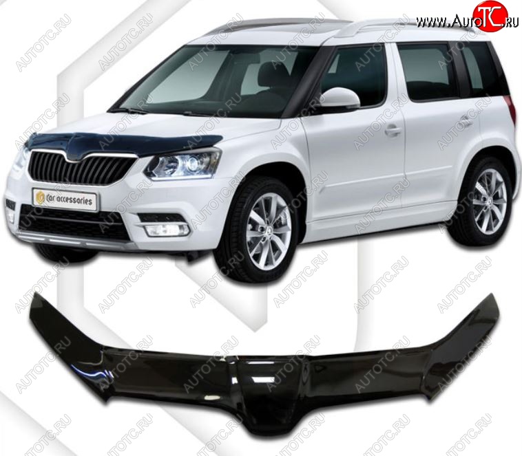 2 569 р. Дефлектор капота CA-Plastiс exclusive  Skoda Yeti (2013-2018) (Classic черный, Без надписи)  с доставкой в г. Тамбов