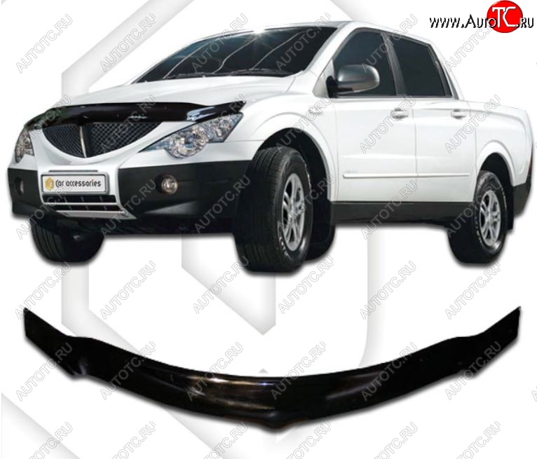 2 569 р. Дефлектор капота CA-Plastiс exclusive  SSANGYONG Actyon Sport (2006-2011) (Classic черный, Без надписи)  с доставкой в г. Тамбов