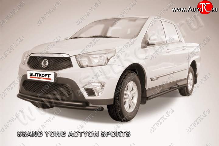 8 549 р. Защита переднего бампер Slitkoff  SSANGYONG Actyon Sport (2012-2024) (Цвет: серебристый)  с доставкой в г. Тамбов