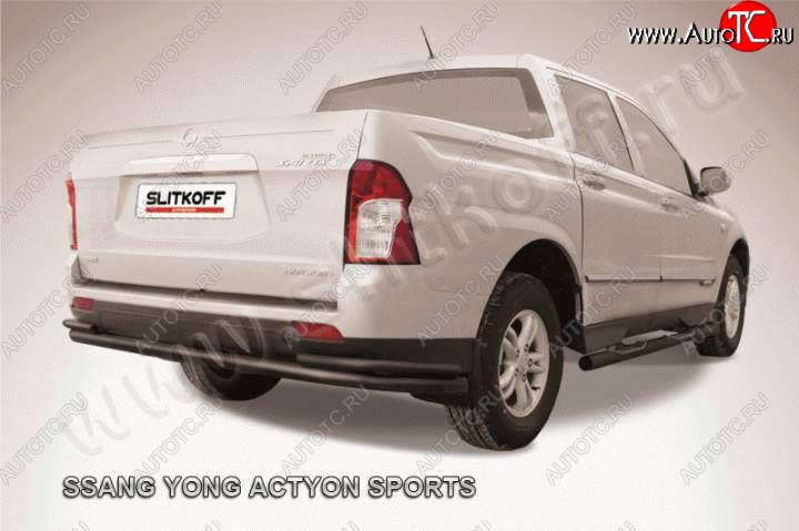 8 749 р. Защита задняя Slitkoff SSANGYONG Actyon Sport (2012-2024) (Цвет: серебристый)  с доставкой в г. Тамбов