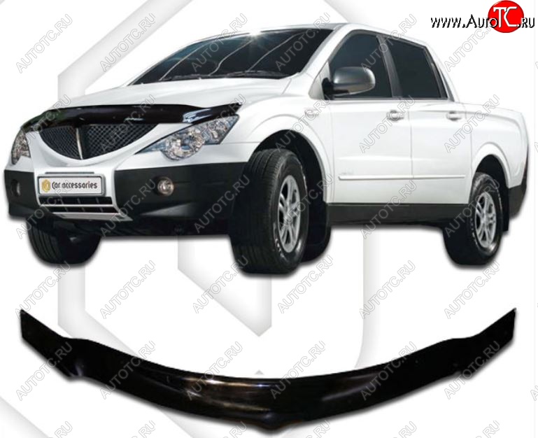 2 479 р. Дефлектор капота CA-Plastiс exclusive SSANGYONG Actyon 1 (2006-2010) (Classic черный, Без надписи)  с доставкой в г. Тамбов