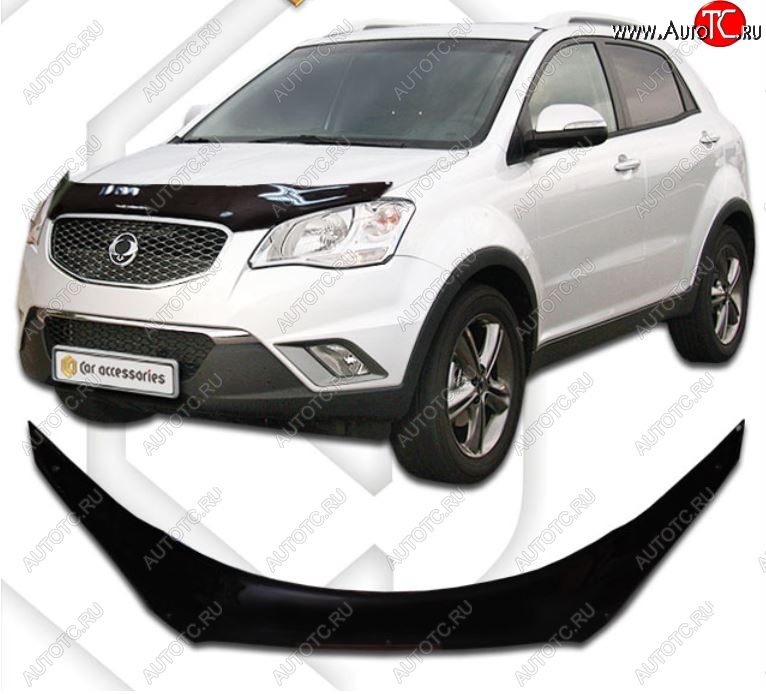 2 149 р. Дефлектор капота CA-Plastiс  SSANGYONG Actyon (2010-2013) дорестайлинг (Classic черный, Без надписи)  с доставкой в г. Тамбов