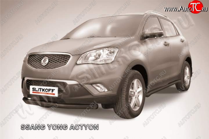 11 999 р. защита переднего бампера Slitkoff  SSANGYONG Actyon (2010-2013) дорестайлинг (Цвет: серебристый)  с доставкой в г. Тамбов