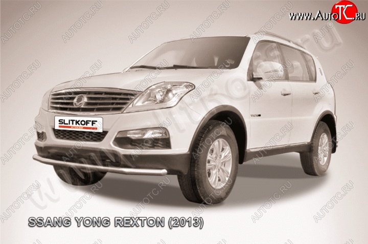 9 799 р. Одинарная защита переднего бампера диаметром 57 мм Slitkoff  SSANGYONG Rexton  Y290 (2012-2017) (Цвет: нержавеющая полированная сталь)  с доставкой в г. Тамбов