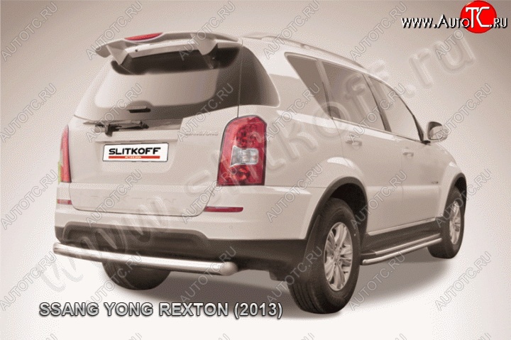 10 799 р. Защита заднего бампера из трубы диаметром 76 мм Slitkoff  SSANGYONG Rexton  Y290 (2012-2017) (Цвет: нержавеющая полированная сталь)  с доставкой в г. Тамбов