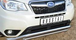 21 899 р. Защита переднего бампера (2 трубыØ63 мм, волна, нержавейка) Russtal Subaru Forester SJ дорестайлинг (2012-2016)  с доставкой в г. Тамбов. Увеличить фотографию 2