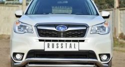 Защита переднего бампера (2 трубыØ63 мм, волна, нержавейка) Russtal Subaru Forester SJ дорестайлинг (2012-2016)